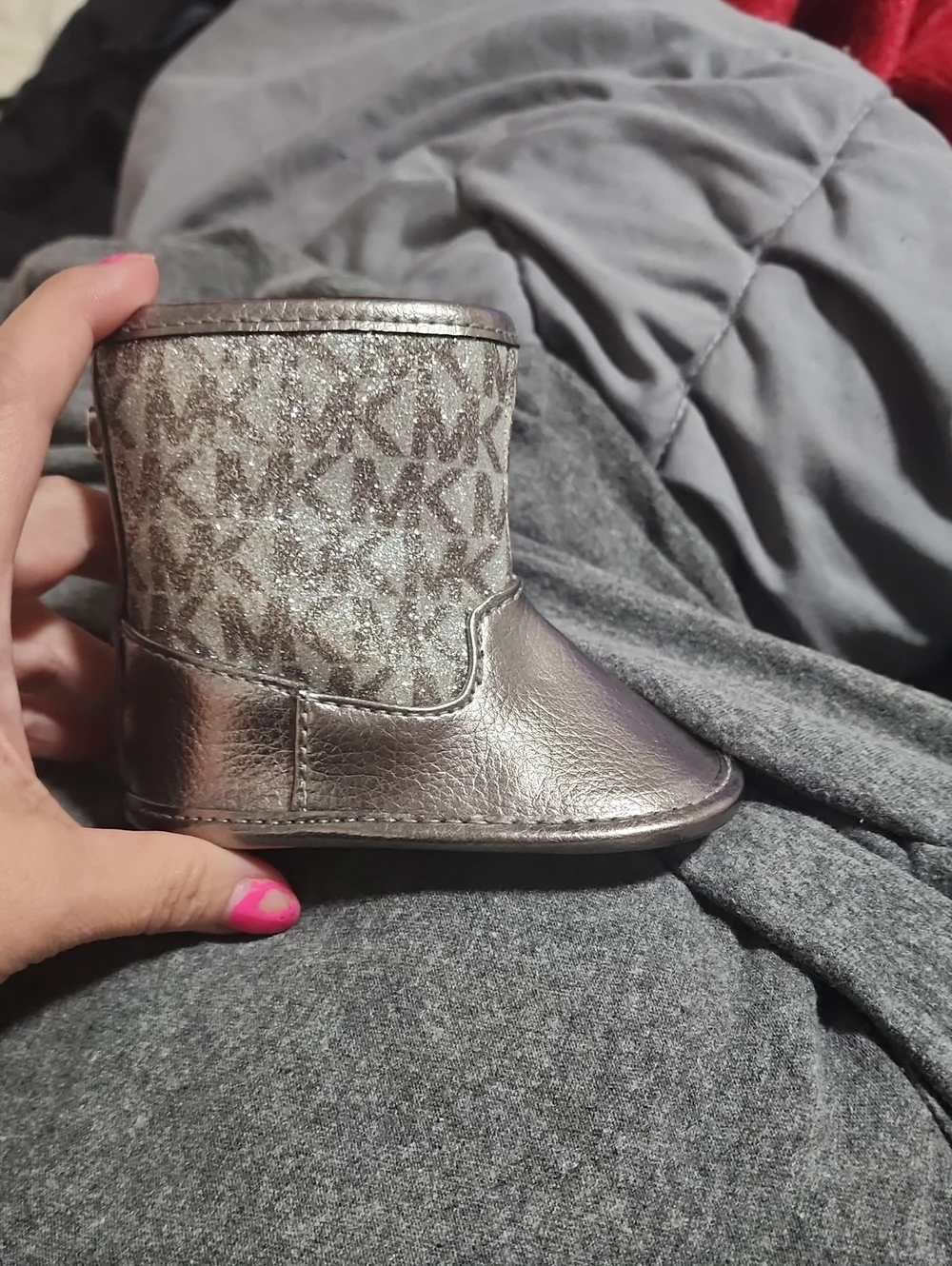 Michael Kors Metallic Silver Logo Infant Booties